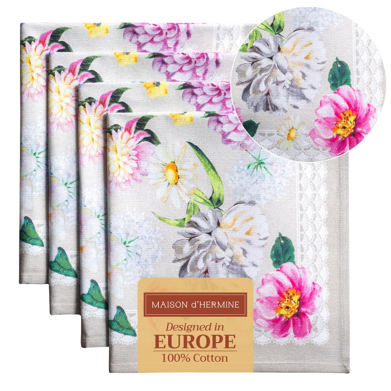 Maison d' Hermine Cloth Napkins Set of 4 100% Cotton Everyday Reusable Square Napkins Cloth Washable, Dinner, Party, Wedding, Restaurant, Spring/Summer (Pivoine, 20" x 20") - Image 1